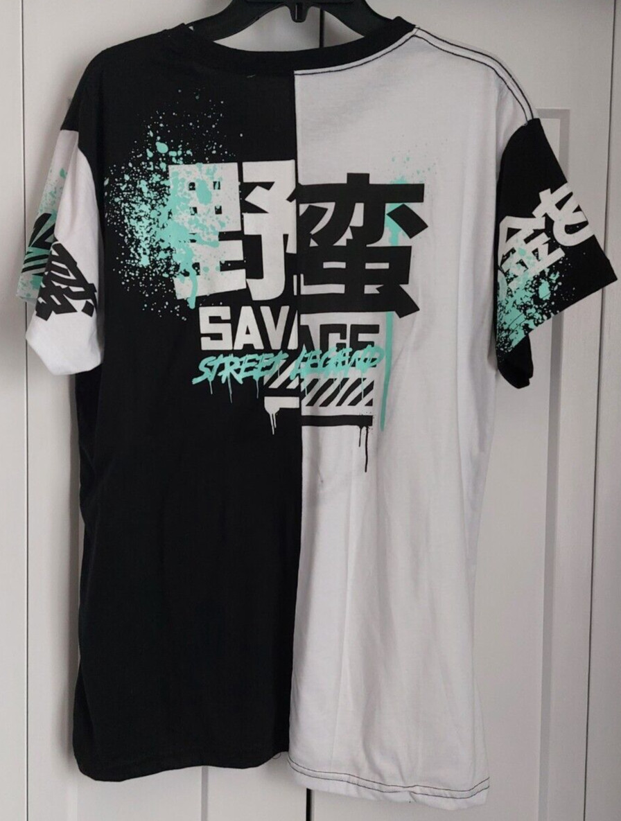FRESH LAUNDRY SAVAGE STREET LEGEND BLACK/WHITE/TEAL BEAR SHIRT MENS L NWT gallery