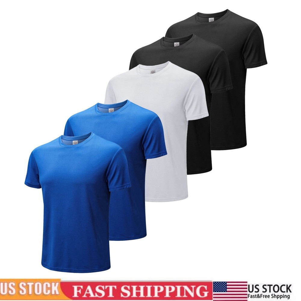5PCS Men’s Sleeve Polyester Sport Shirt Workout Moisture Wicking Gym T-Shirt