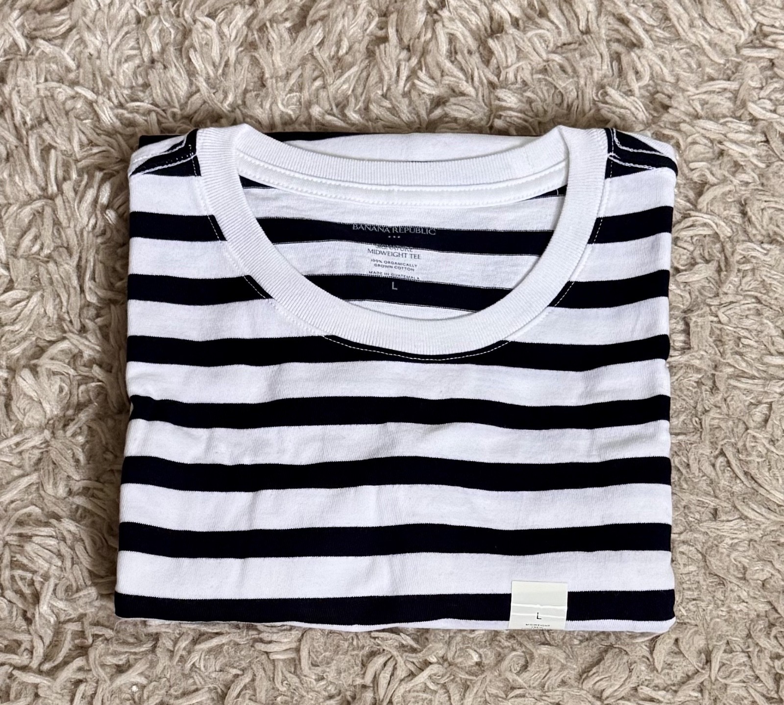 NWT BANANA REPUBLIC $35 Midweight Organic Cotton T-shirt, Navy Stripe, Sz L gallery