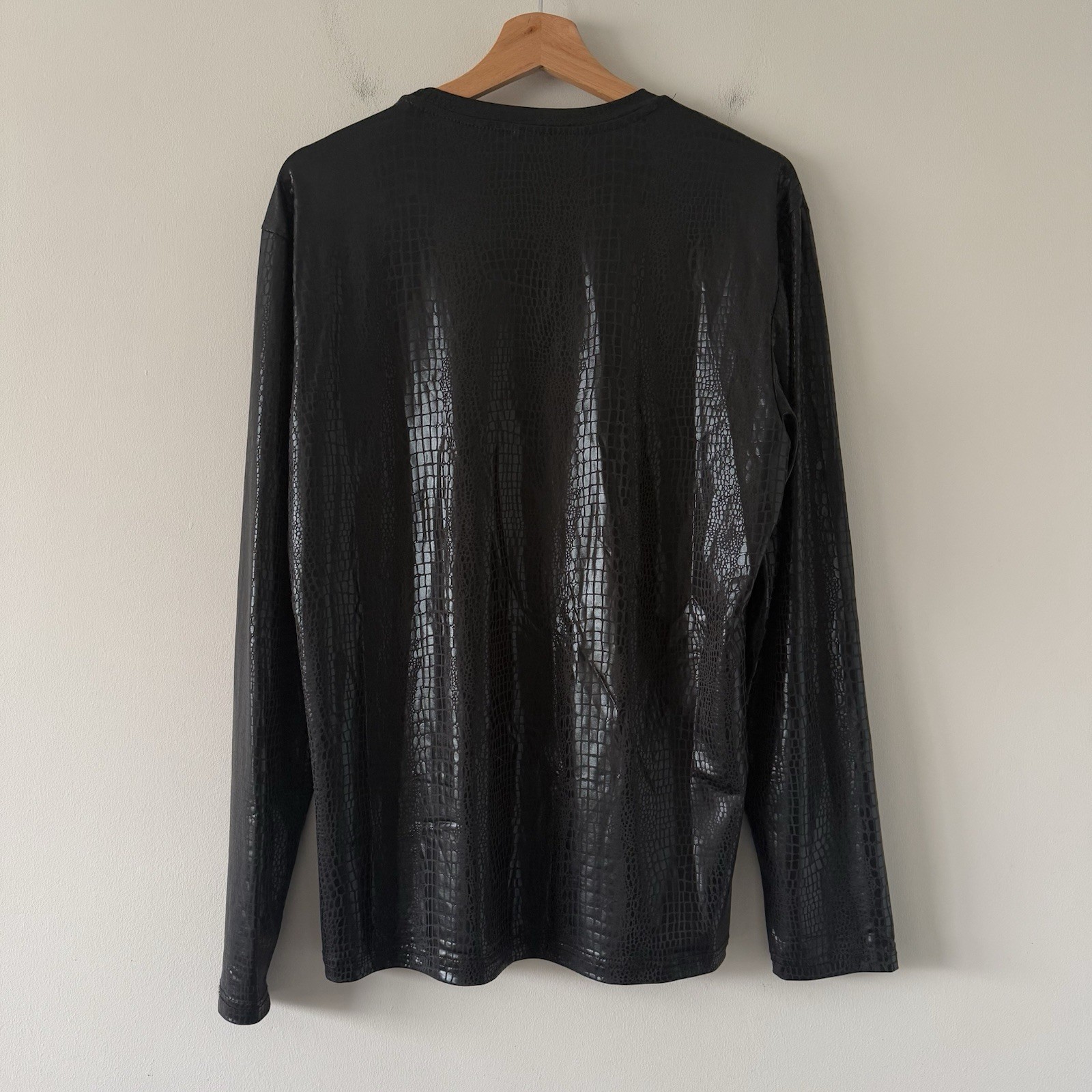Shiny Alligator Print Long Sleeve Shirt Mens Small Black Lightweight Club Party gallery