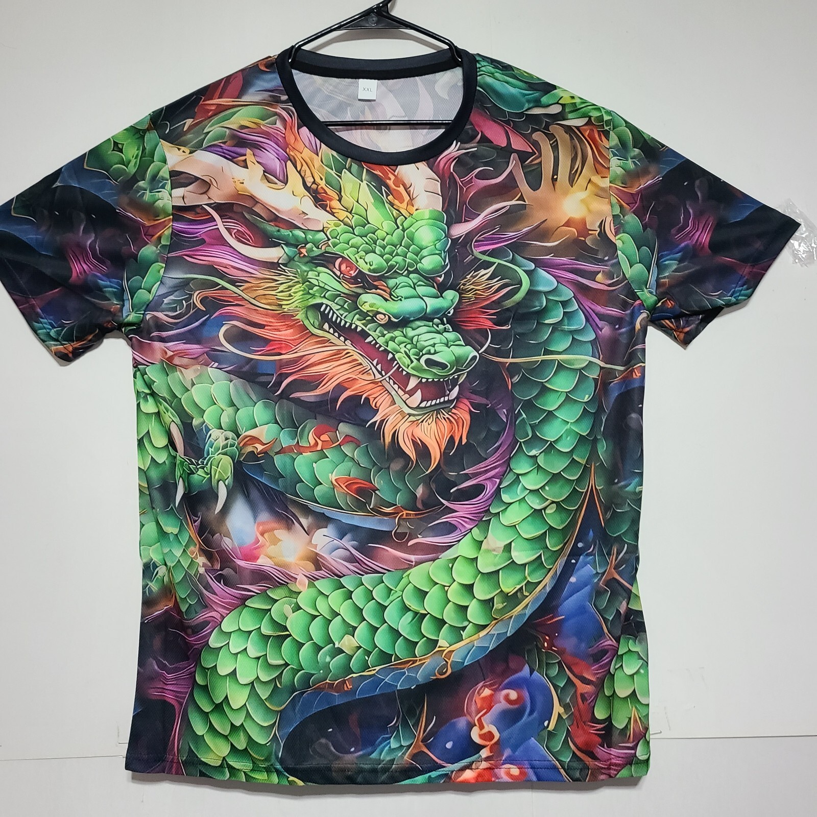 Menacing Dragon Multi-Colored T-Shirt Size XXL 2-Sided 100% Polyester.