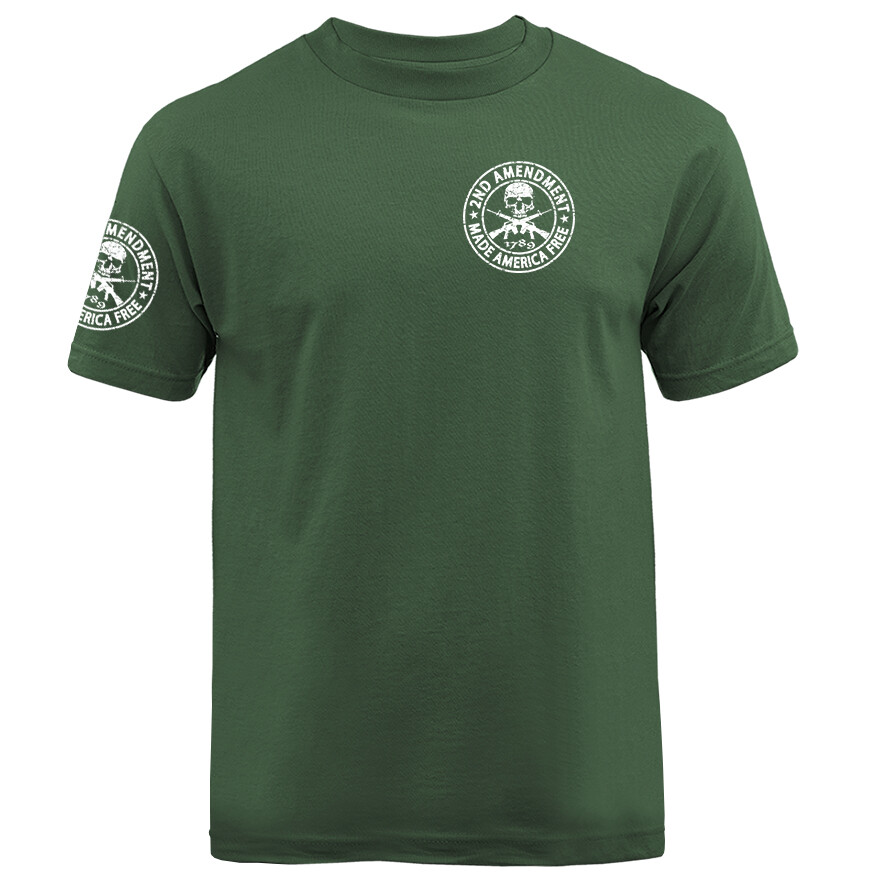 2nd Amendment Made America Free Gun Skull Constitution US Flag Crest T-shirt gallery