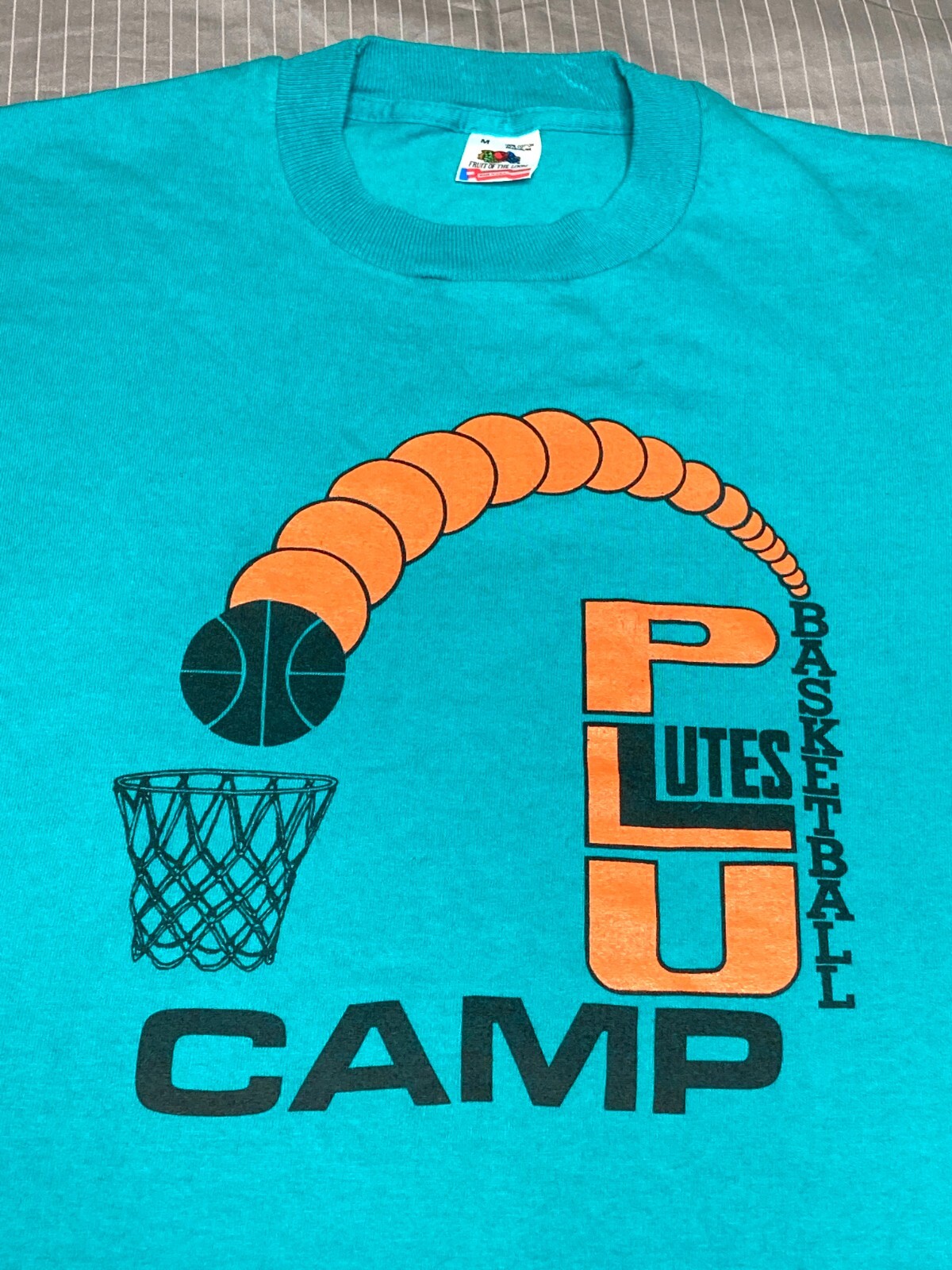 Vintage 1980's PLU Lutheran Basketball Camp Logo Teal T-Shirt - USA Made - M gallery