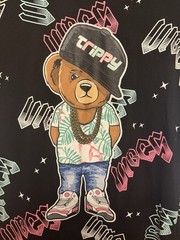 Bailey Men’s Black Poly Cotton Knit Trippy Teddy Bear Graphic Crew Neck Tee M