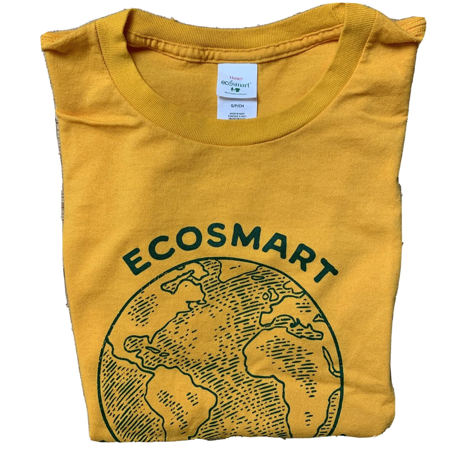 Yellow Hanes Eco-Smart Shirt Size Small Better Planet Earth Recycled 50/50 Tee gallery