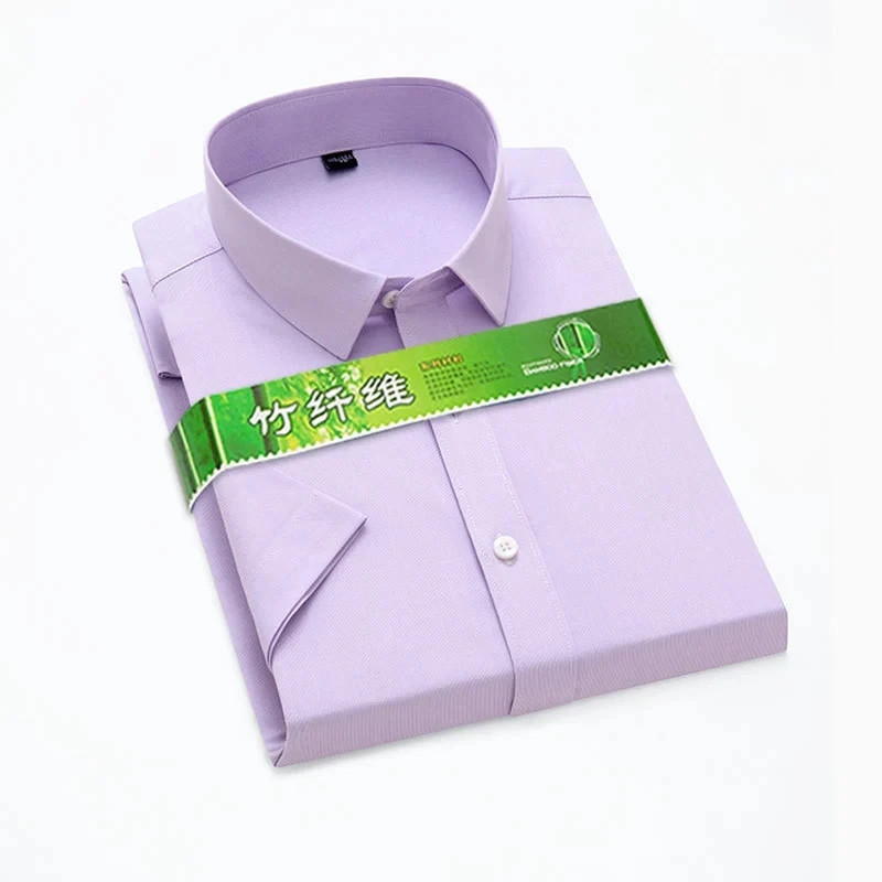 Bamboo Fiber Stretch Men Shirt Fashion Casual Business Short-Sleeved Top Anti-Wr gallery