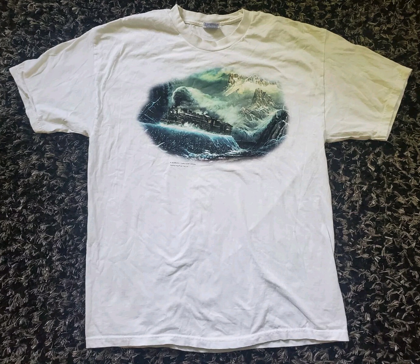 Ted Braylock Steam Train Shirt Large Hadley House Blue White gallery