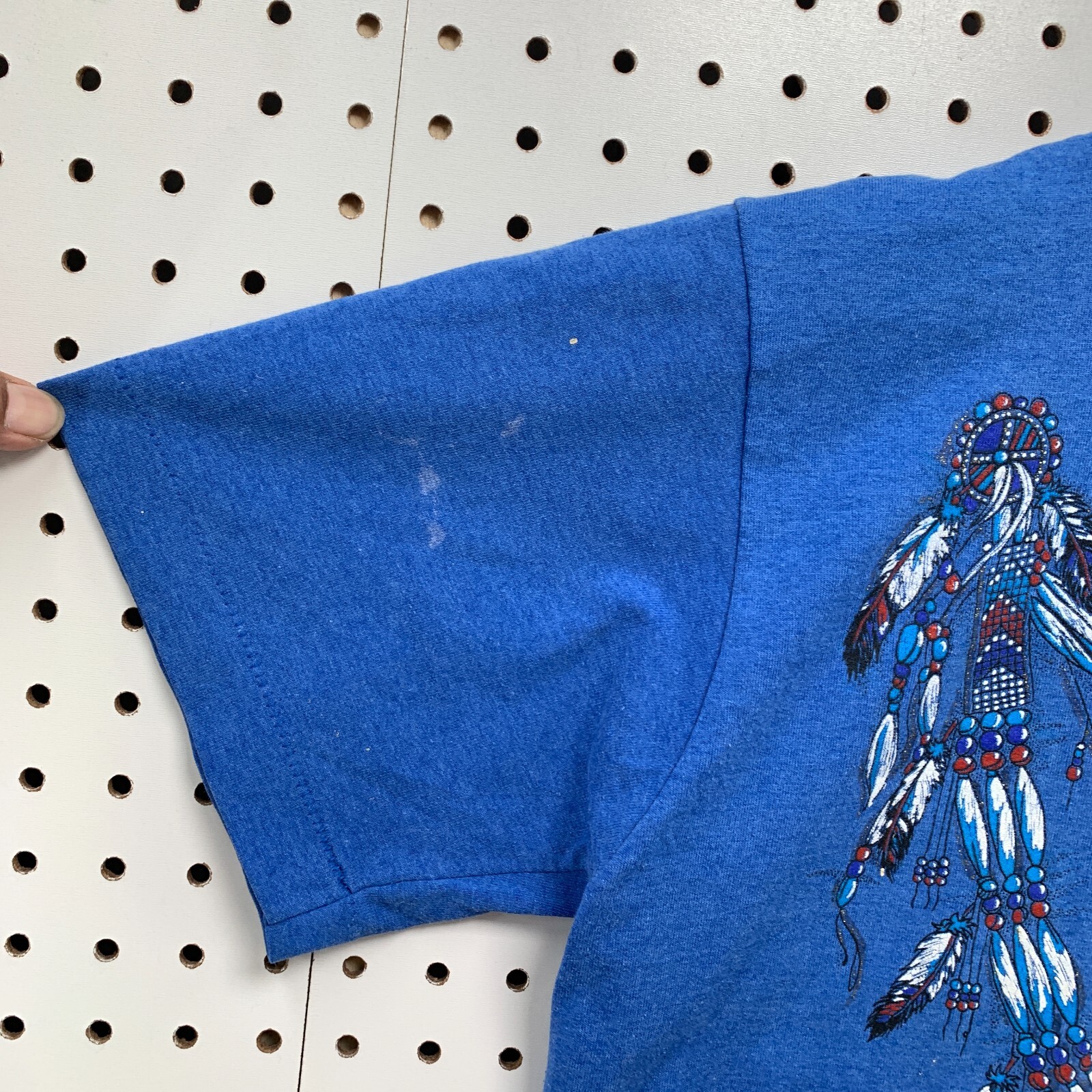 Vintage 90s Indian Dream Catcher Shirt Blue Men Medium Beaded 19x27 gallery