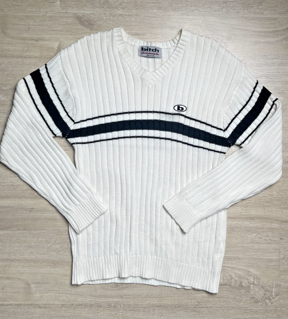 Vintage Bitch Skateboards V-neck knit sweater, Size Medium 90S gallery