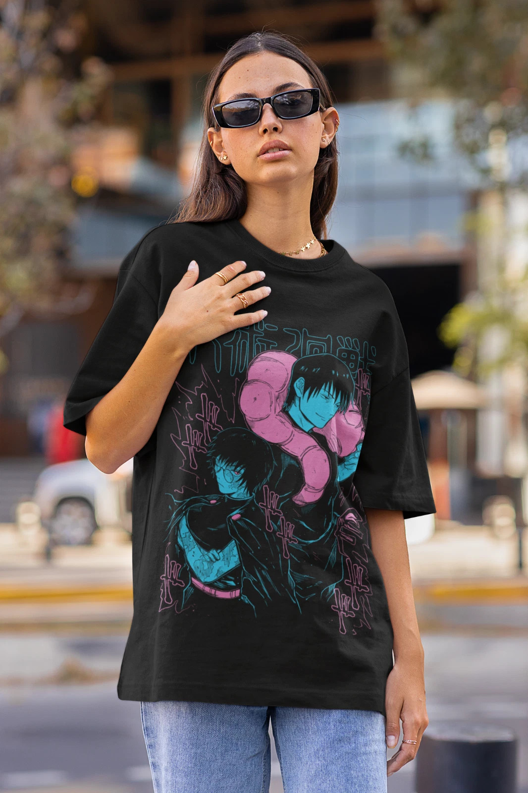 Anime Jujutsu Kaisen Fushiguro Toji And Maki Graphic Black T-Shirt All Size gallery