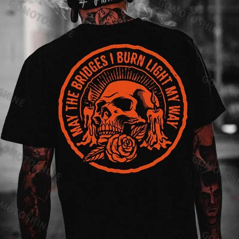 MAY THE BRIDGES I BURN LIGHT MY WAY Skull Print Men's T-Shirt Back Printing gallery