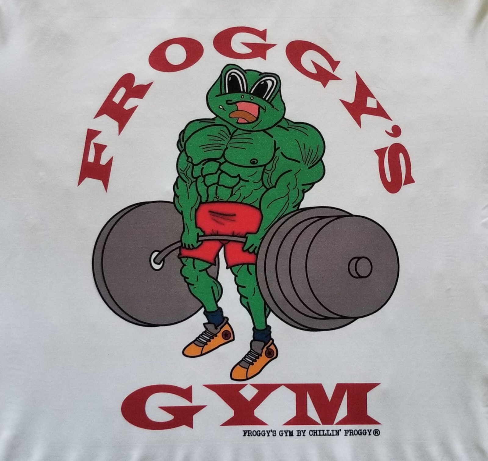 FROGGY'S GYM Workout Bodybuilding Exercise Old School Vintage Logo T-Shirt NEW gallery