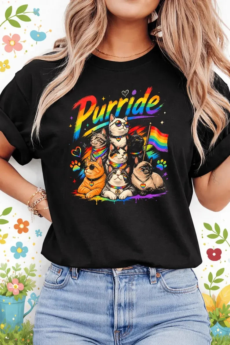 Purride Rainbow Cats Shirt, LGBTQ Pride Cat Lover Tee, Gay Pride Rainbow Flag gallery