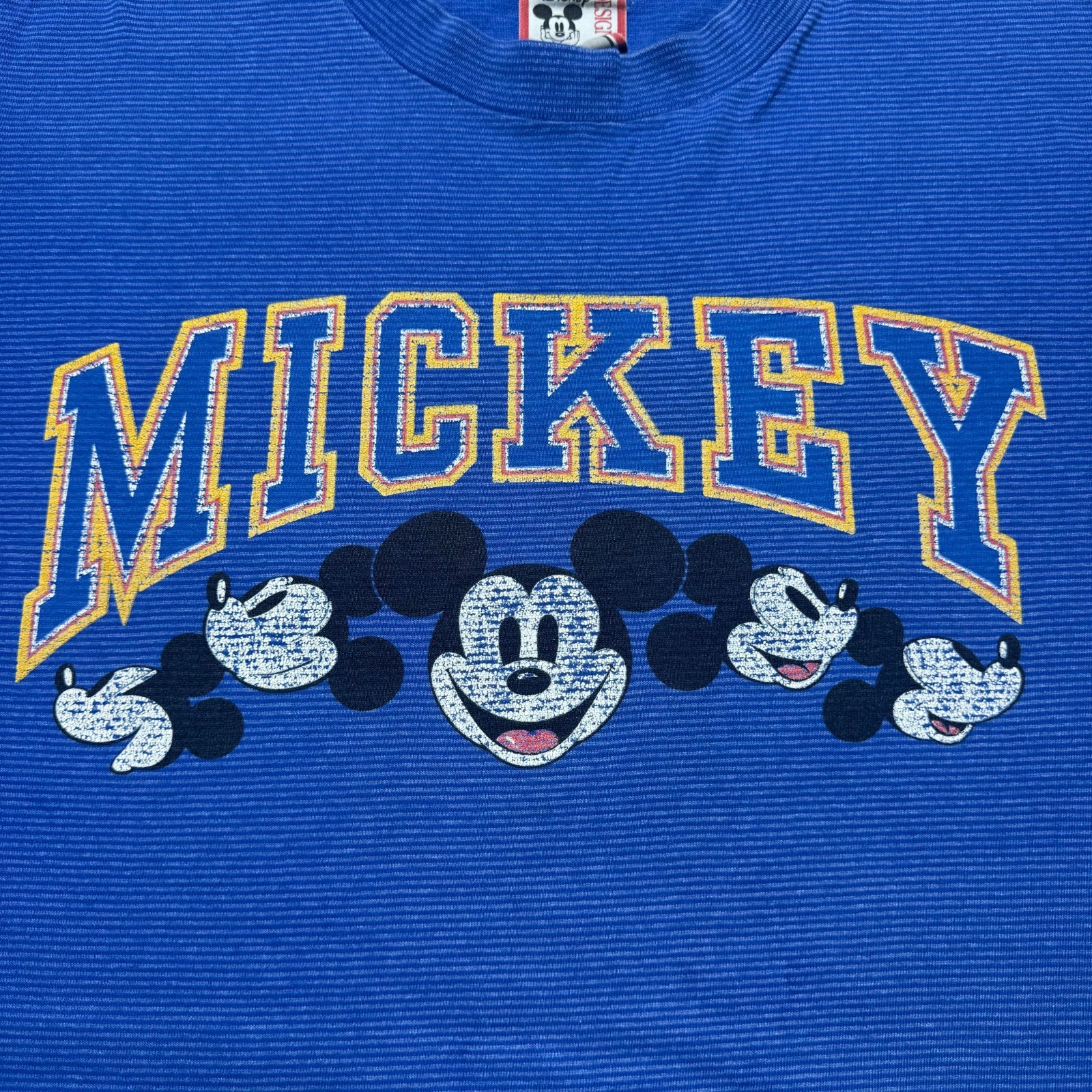 Vintage 90s Disney Mickey Mouse Ribbed Texture Striped T-Shirt USA - Large/XL gallery