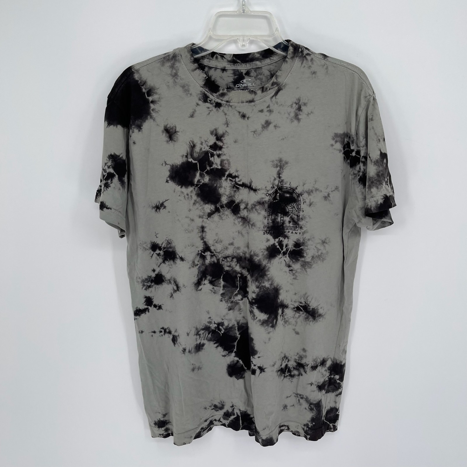 O’Neill Men’s Gray Acid Wash Tie Dye Surf Company Graphic Tee T-Shirt Size L