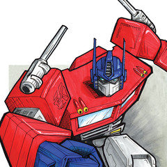 Optimus Prime hand-drawn art- unisex soft style royal blue large (L) tshirt