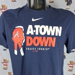 Nike Atlanta Braves A-Town Down Spell Out Logo Graphic Blue & White Lrg T-shirt