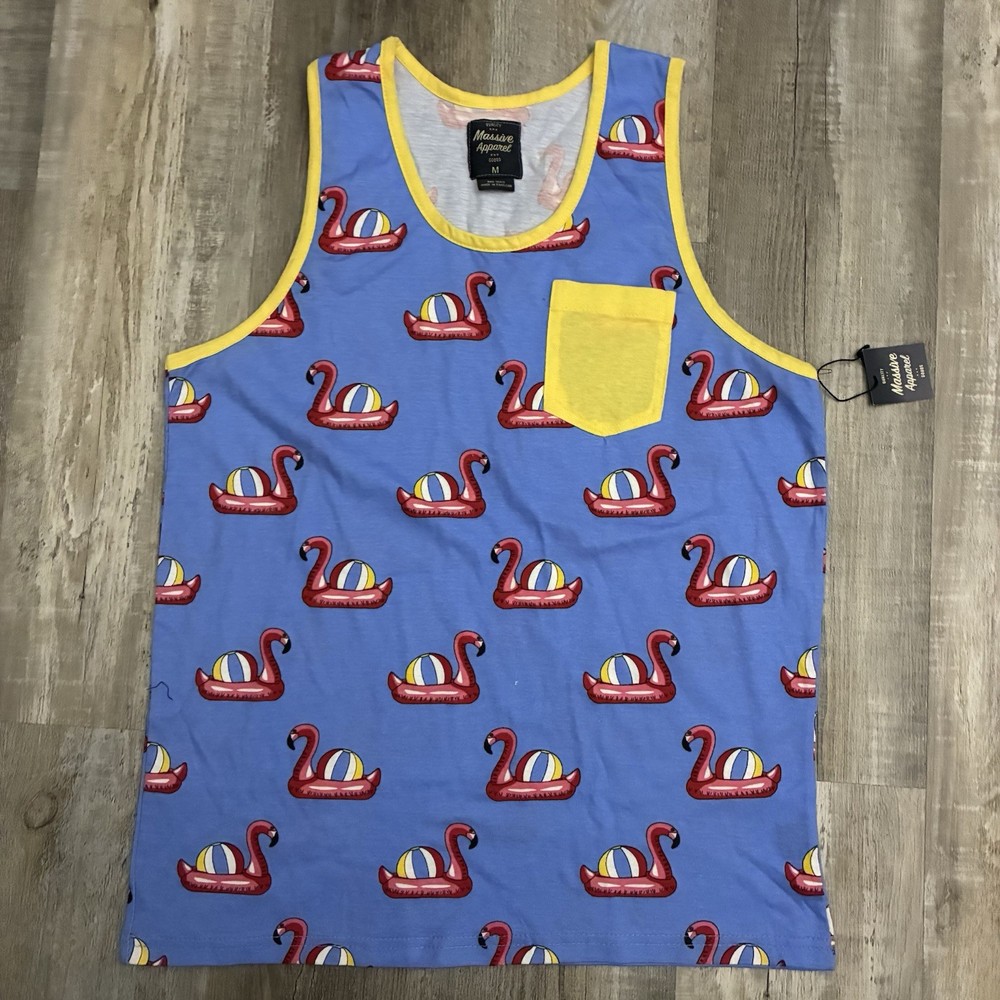 Massive Apparel Men’s Graphic All Over Print Tank Top Medium Pink Flamingo