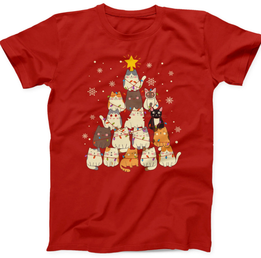 Beautiful Christmas Cats t-shirt Cotton S-234XL Red Unisex BR005