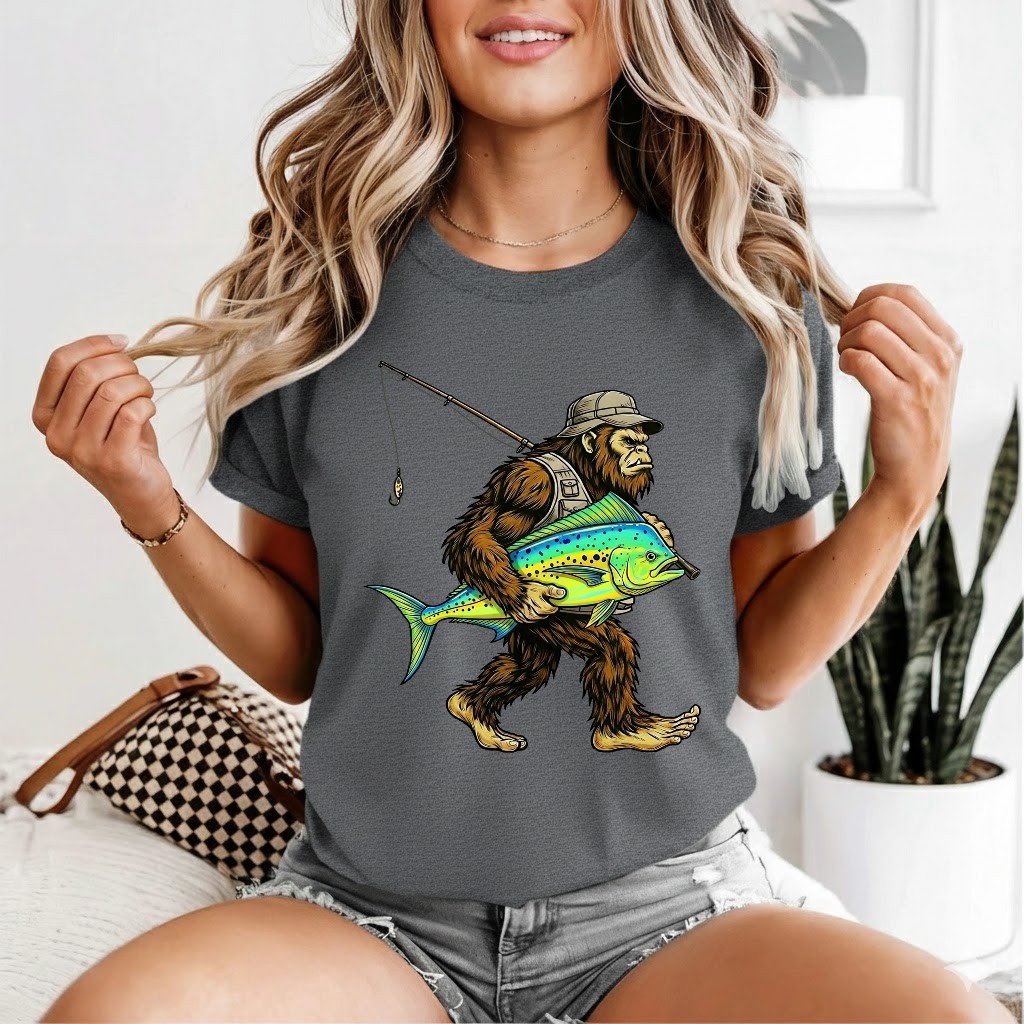 Mahi-Mahi Bigfoot Fisherman Saltwater Fishing Sasquatch Performance T-Shirt gallery