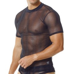 Men Daily Undershirts T-shirts Mesh Sheer Casual Tops Glitter Short Sleeve Tees