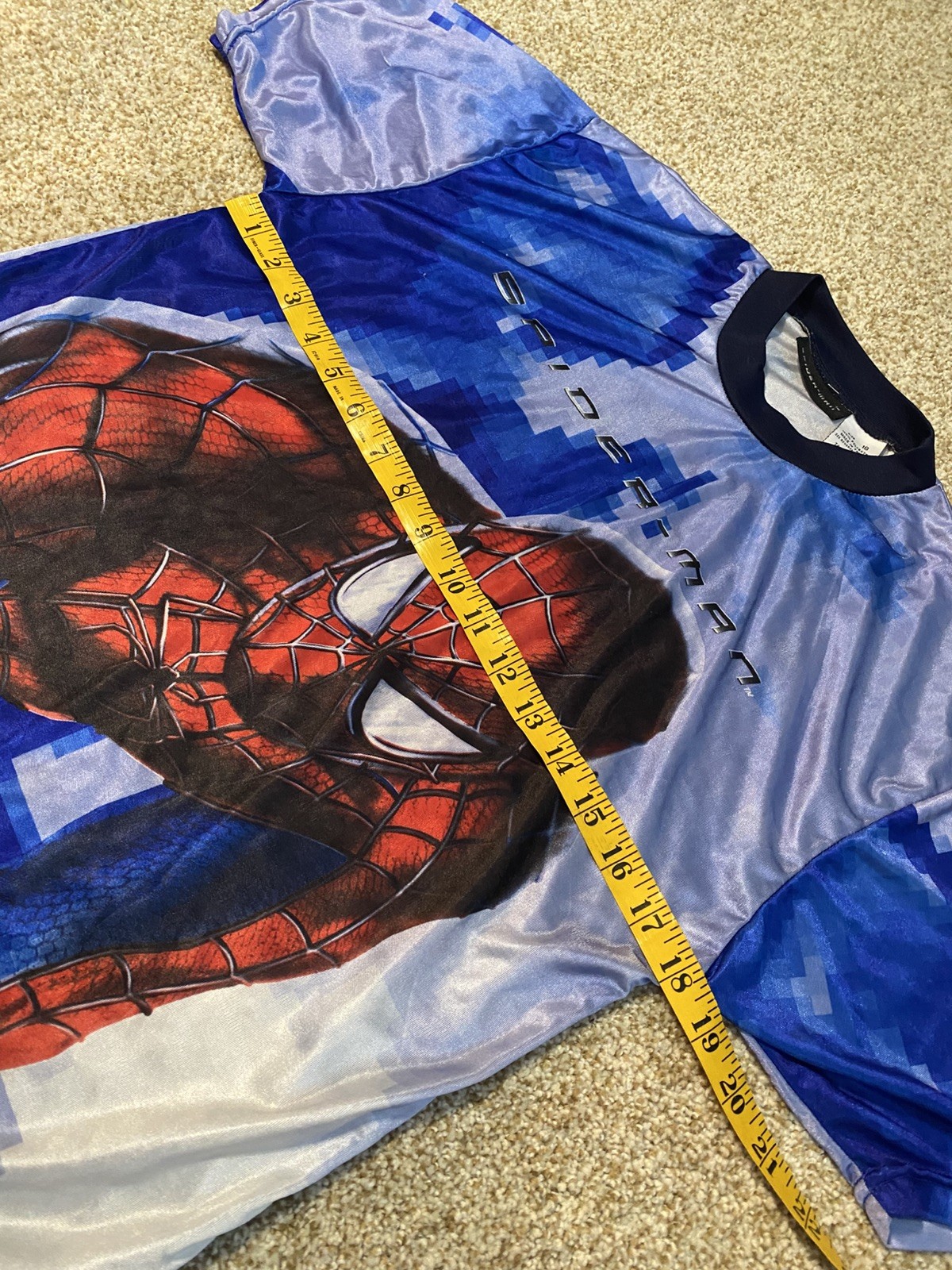 Vtg 2002 Marvel Columbia Spider-Man Movie Promo Blue Polyester Satin T-Shirt gallery