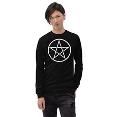 White Goth Wiccan Woven Pentagram Long Sleeve Shirt Witchcraft Spell