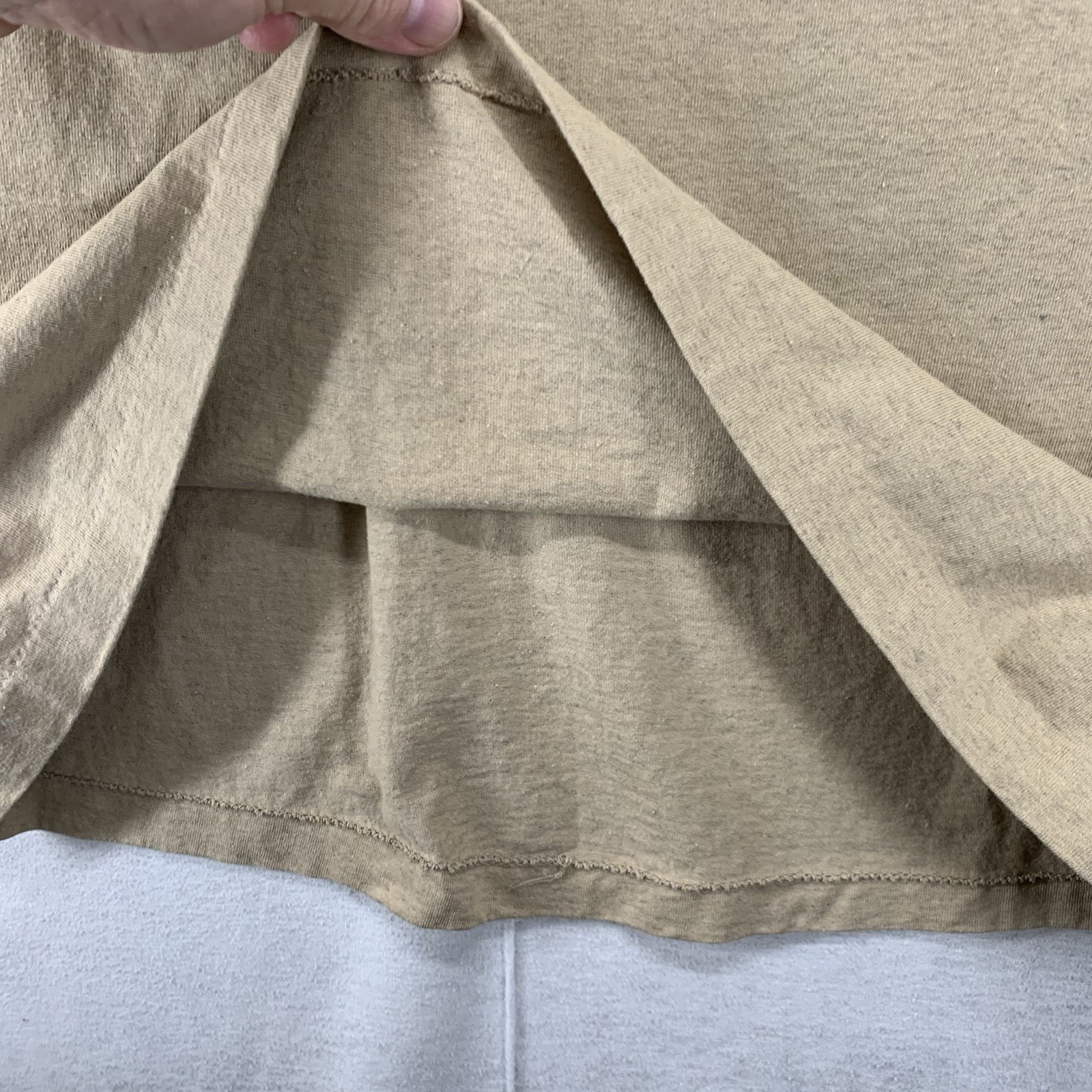 Vintage Single Stitch T Shirt XL Rustic American Quilt Patch Work Tan Cotton USA gallery