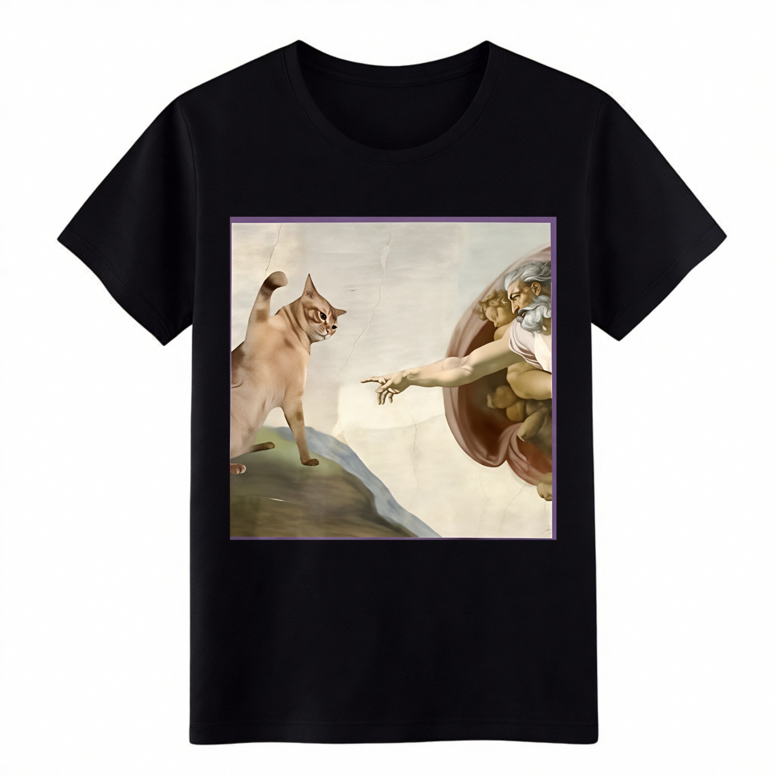Creation of Adam Cat Parody Michelangelo Graphic T-Shirt, Funny Art Tee gallery