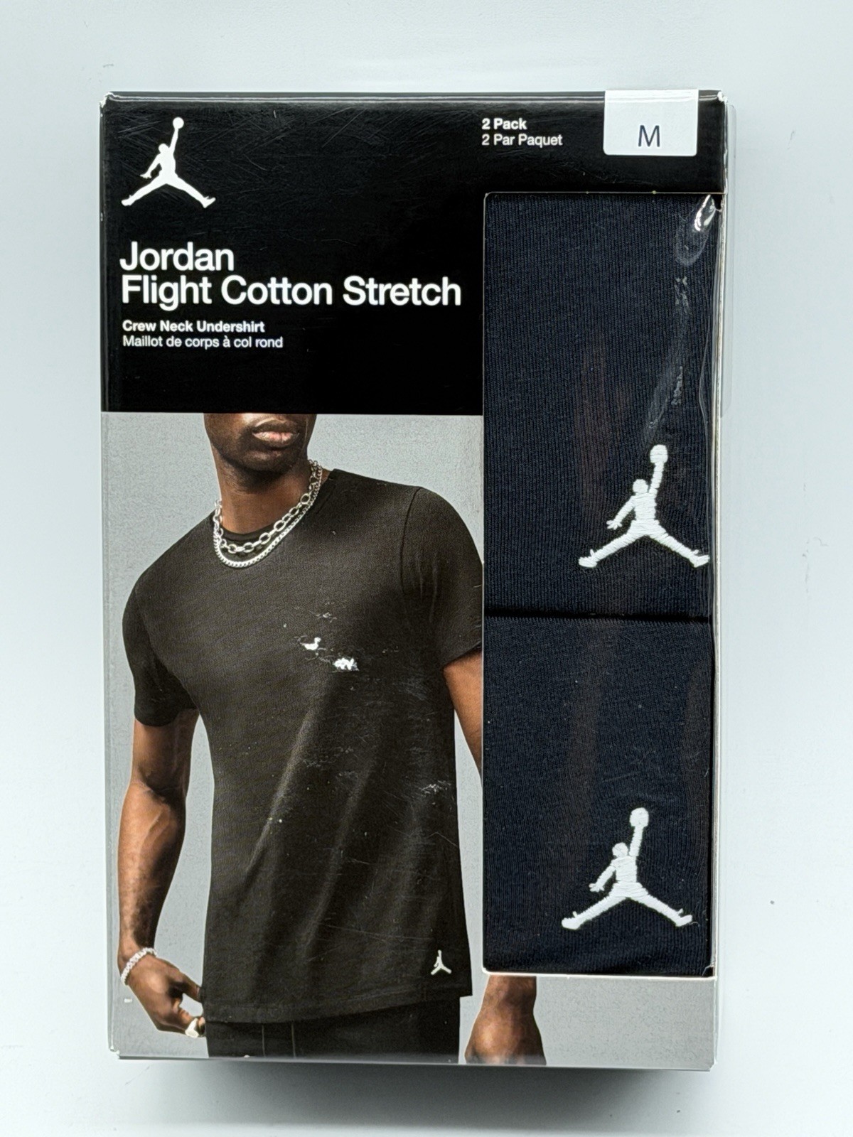 NEW 2 PACK NIKE JORDAN FLIGHT MENS COTTON STRETCH CREW NECK UNDERSHIRT MEDIUM BK