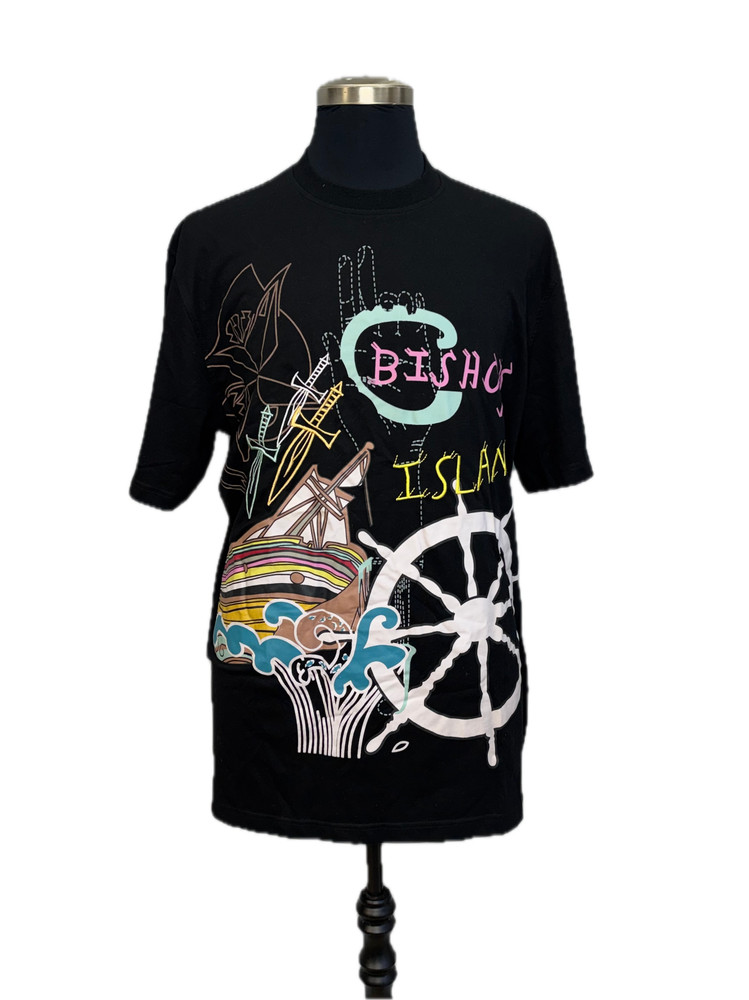ARTFUL DODGER Men’s Multicolor Print Stitched “Bishops Island” Sz.Large Tee