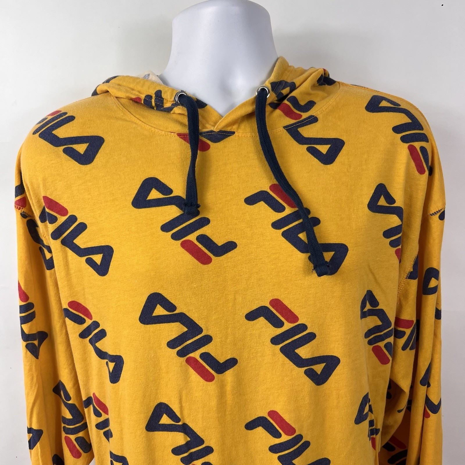 FILA Long Sleeve T Shirt Men's XL Hooded Yellow Kangaroo Pocket Lightweight gallery