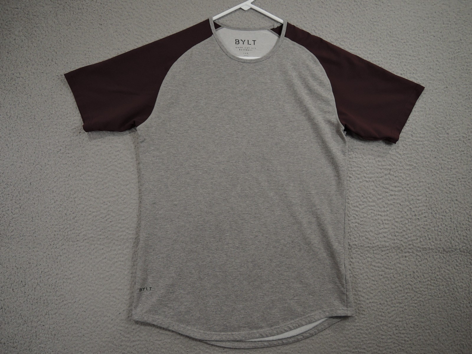 BYLT Shirt Mens Medium Gray Red Drop Cut Baseball Lux Workout Athletic Gym