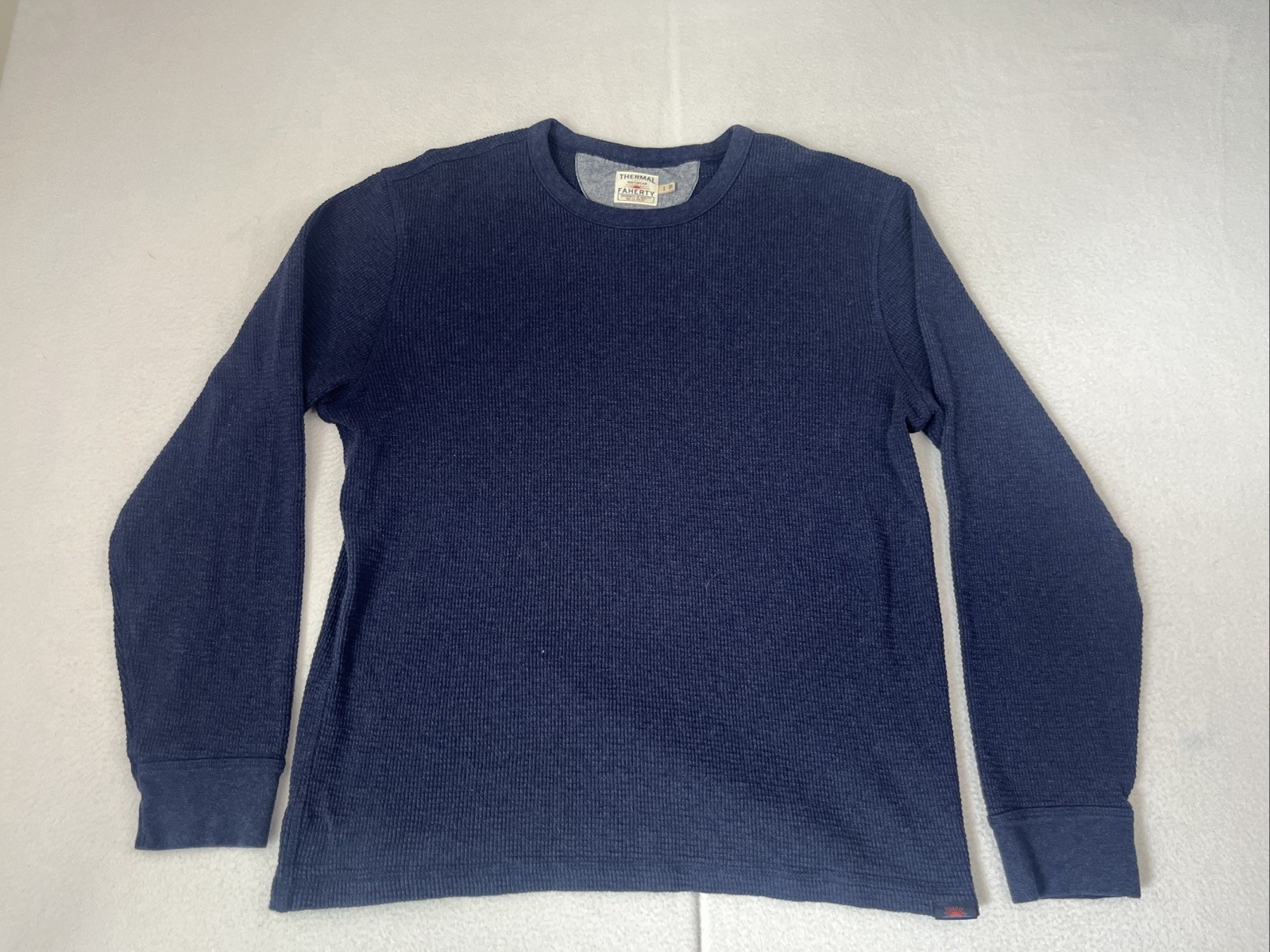 FAHERTY Surplus Waffle Crew Deep Sea Heather Blue Mens Size Lg L Large gallery