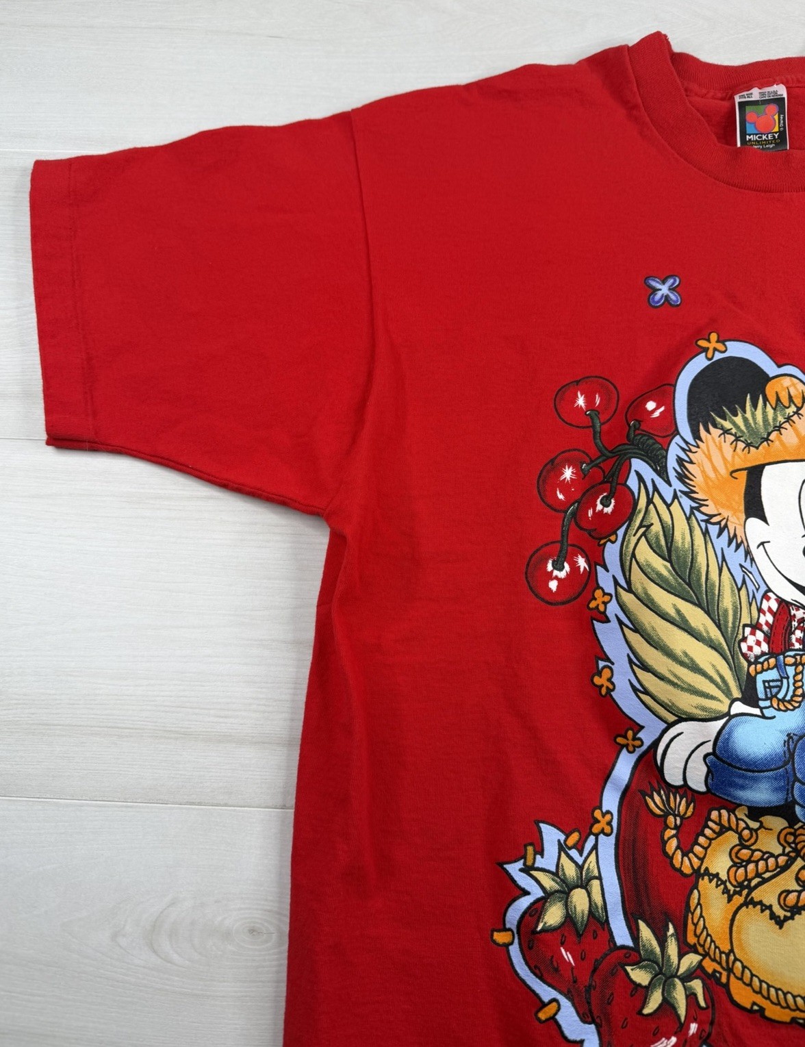 Vtg Disney Mickey Mouse Tee T Shirt Red Farmer Mickey Jerry Leigh USA Made OSFA gallery