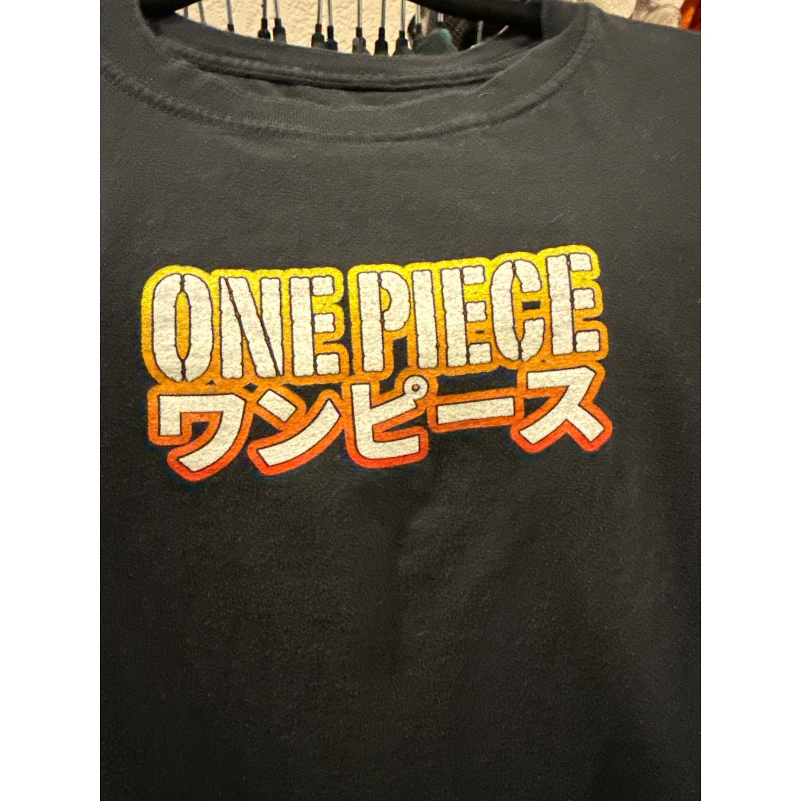One Piece Anime T-Shirt Mens Large Black Straw Hat Crew Graphic Back Print Tee gallery