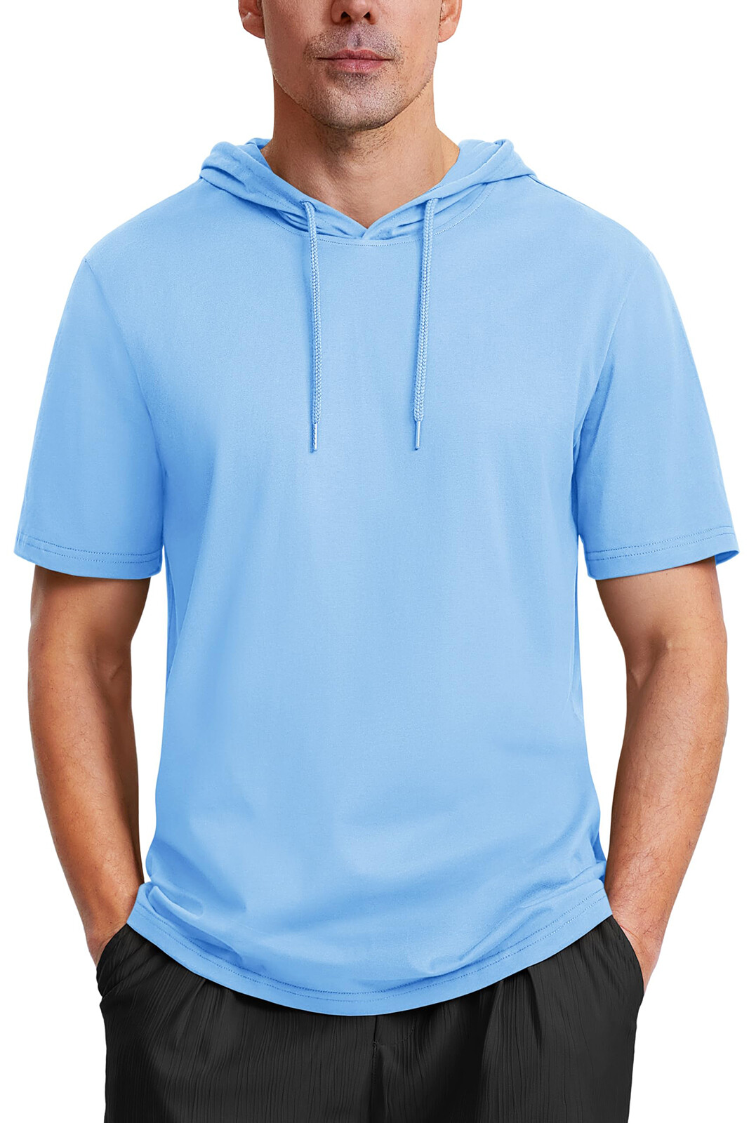 Men's Casual Workout T-Shirts Summer Hoodie Short Sleeve Sport Cotton Sweatshirt gallery