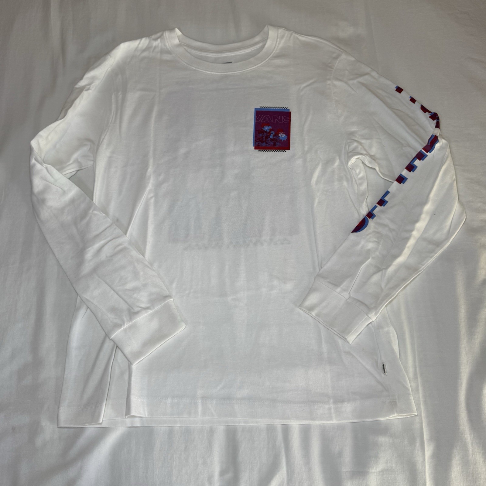 Men's Vans Classic Long Sleeve White Classic Fit Cotton T-Shirt Large Flowers gallery