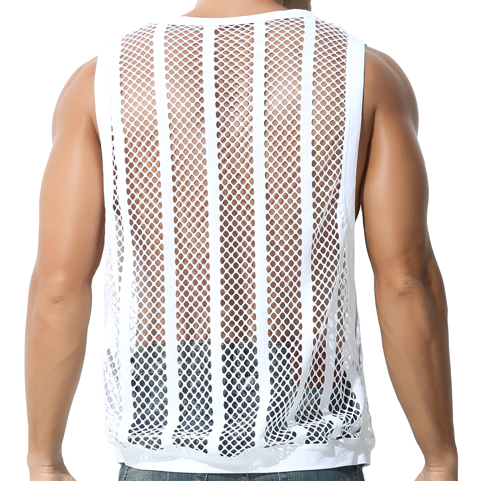 Sexy Men's T-Shirt Mesh Fishnet Sleeveless Undershirt Muscle Hollow Out Tank Top gallery