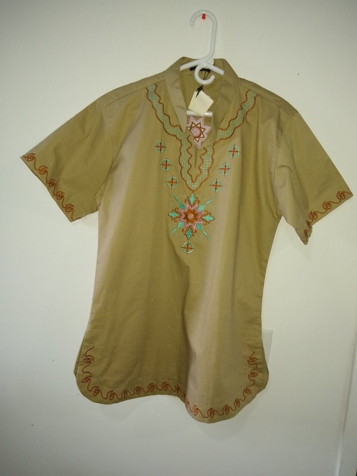 King &Jack Short Sleeve pull On Mixed Top XL Kaki With Embroidered Decorations gallery