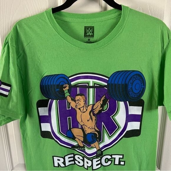WWE Wrestling Authentic Respect Lime Green Never Give Up Graphic T-Shirt Sz Med gallery