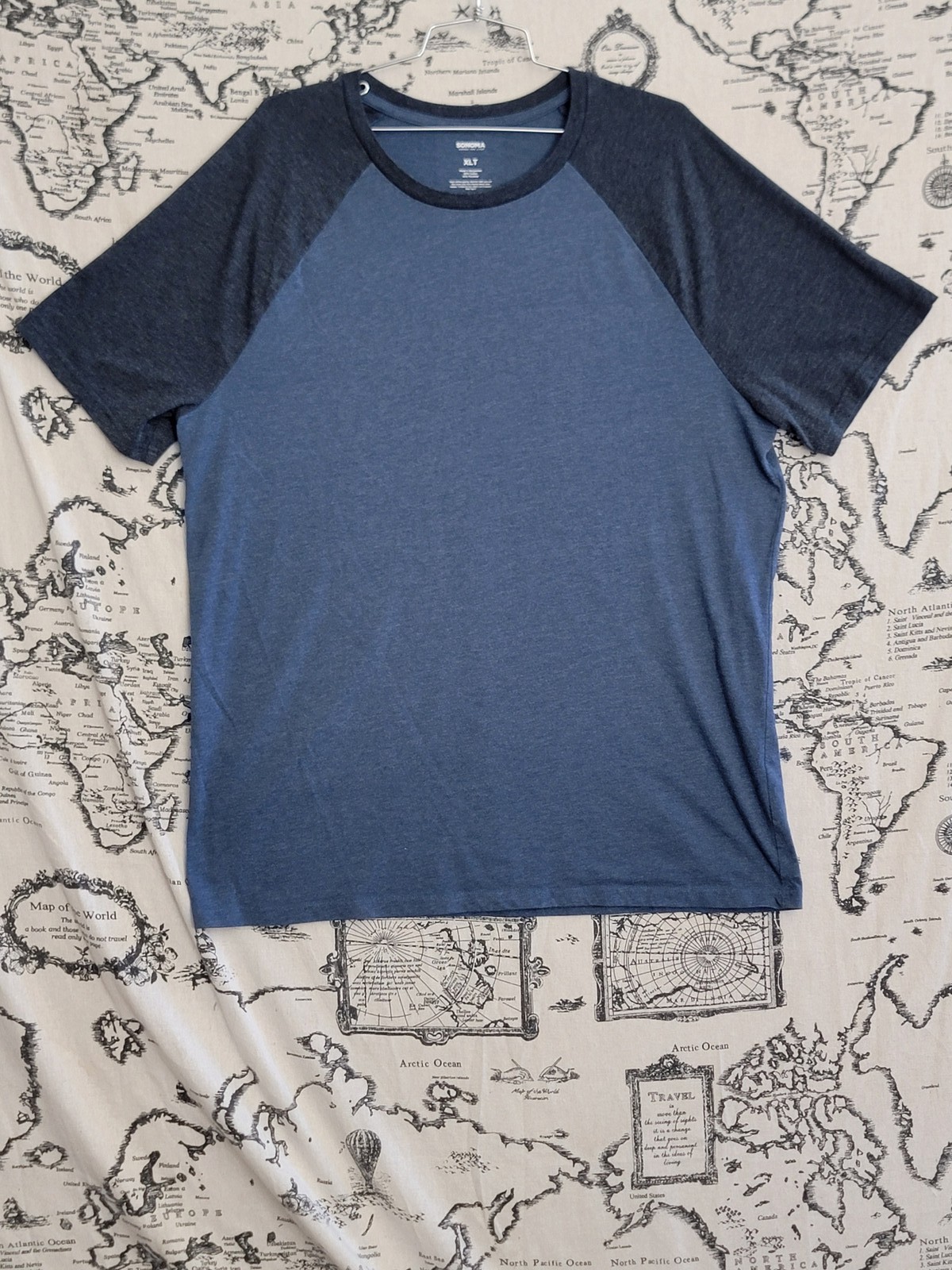 Sonoma Men's XLT Raglan T-Shirt Short Sleeve Crew Neck Two-Tone Blue gallery