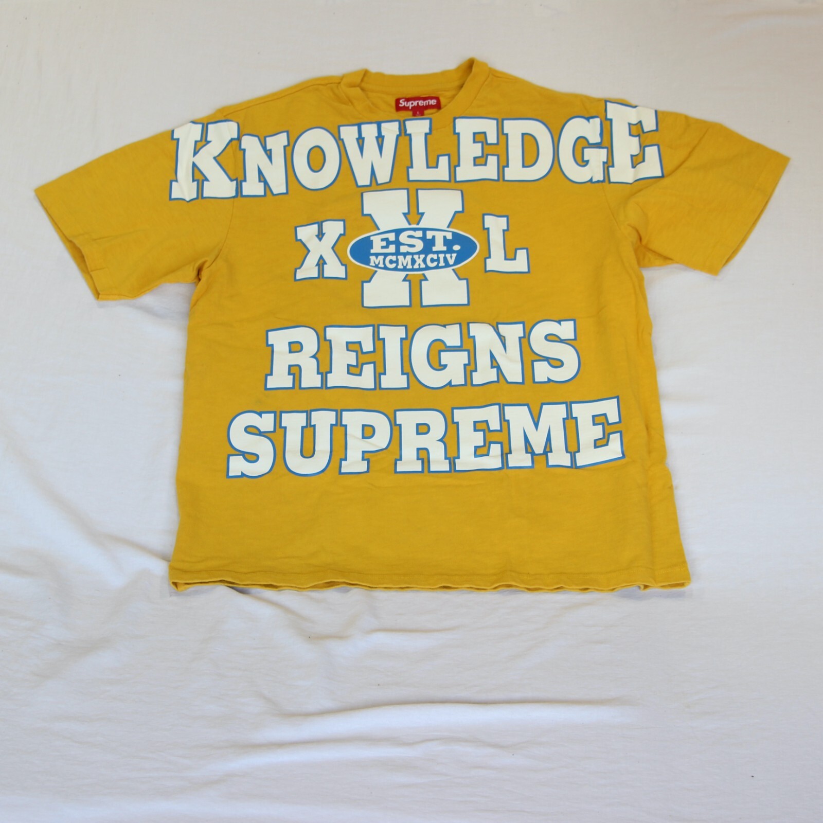 Supreme Overprint T Shirt KNOWLEDGE REIGNS SUPREME Slub Top Tee L SS24 Gold gallery