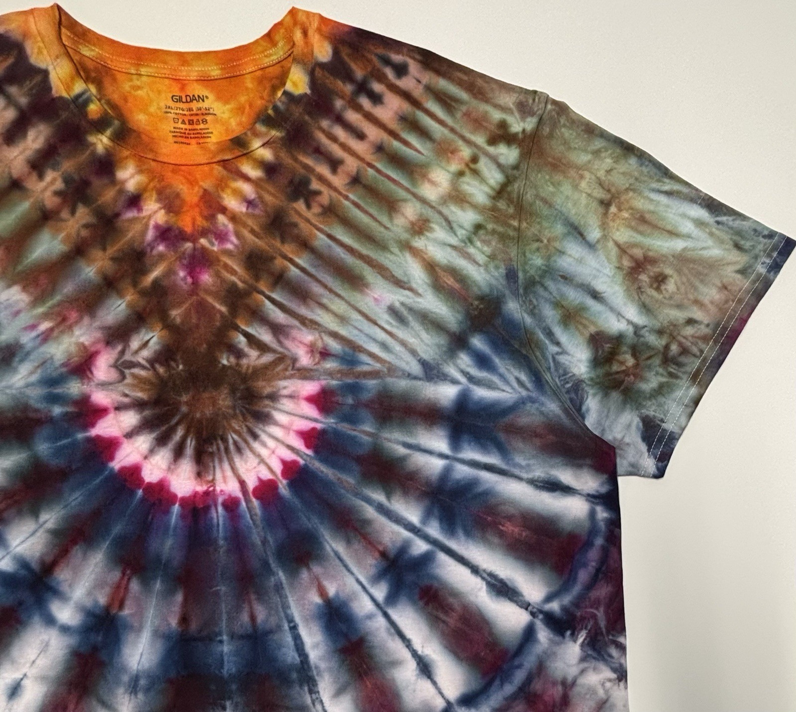 Handmade Ice Tie Dye Adult T-Shirt Size 2XL Multicolor Patriotic Gildan Tee NEW gallery