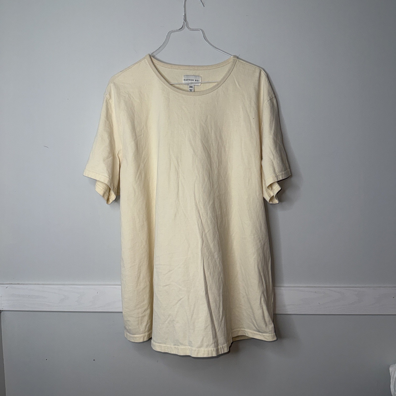 Dapper Boi Shirt Mens 3XL Pale Yellow Cotton Crew Short Sleeve Minimalist gallery