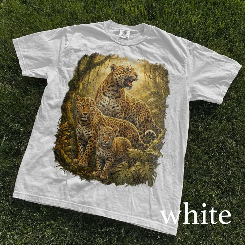 Vintage Fierce Leopard Animal Graphic Comfort Tee Big Cat Wildlife gallery