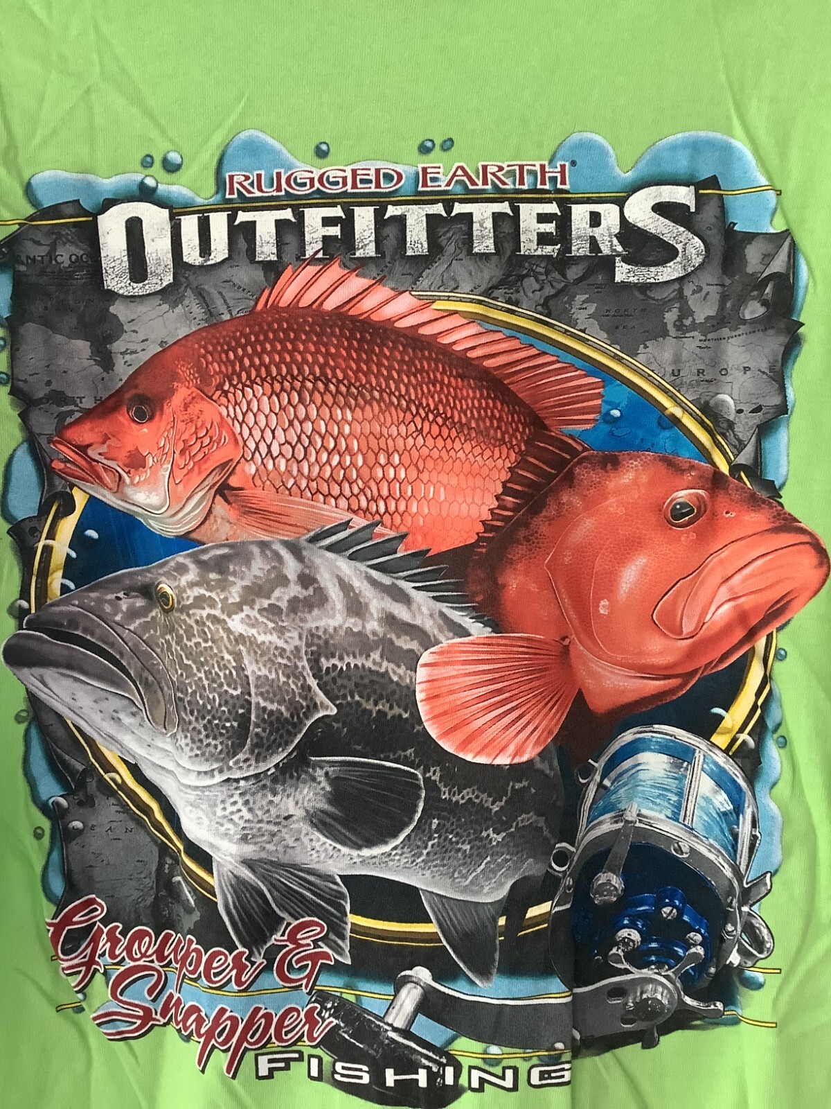 Mens Vintage Short Sleeve RUGGED EARTH Snapper Grouper Back Graphics Fishing T L gallery