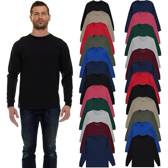 24 Pack Men's Long Sleeve T-Shirts 2XL Dark Colors Cotton Blend Bulk Tees gallery