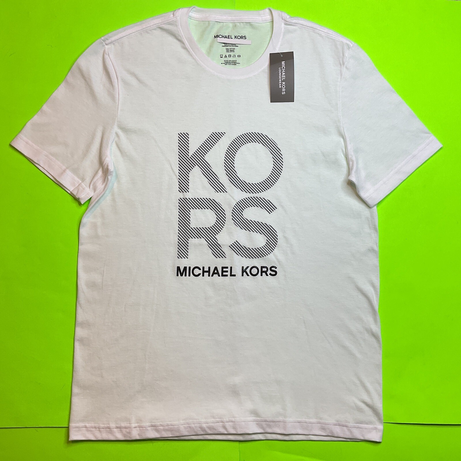 MICHAEL KORS Men’s Short Sleeve T-Shirt Size MEDIUM White w/Black NEW gallery