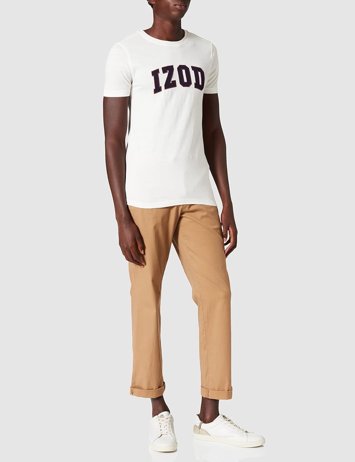 Izod Men's SOLID Logo Arch Short Sleeve Casual Shirt T-Shirt, White, M gallery
